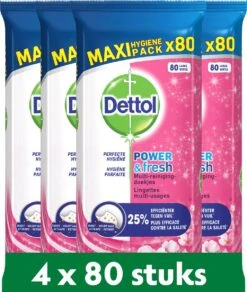 Dettol - Schoonmaakdoekjes - Power & Fresh - Kersenbloesem - 4 X 80 Stuks - Voordeelverpakking 16 Dettol - Schoonmaakdoekjes - Power & Fresh - Kersenbloesem - 4 X 80 Stuks - Voordeelverpakking -Reinigingsproducten Winkel 1016x1200