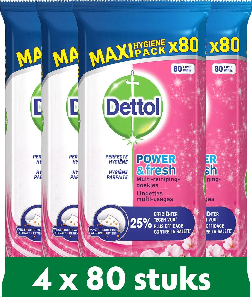 Dettol - Schoonmaakdoekjes - Power & Fresh - Kersenbloesem - 4 X 80 Stuks - Voordeelverpakking 8 Dettol - Schoonmaakdoekjes - Power & Fresh - Kersenbloesem - 4 X 80 Stuks - Voordeelverpakking - Afbeelding 6