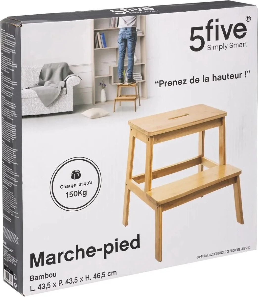 5Five - Bamboe Keukentrapje/opstapje Met 2 Treden 47 Cm - Keuken/badkamer Krukjes 5 5Five - Bamboe Keukentrapje/opstapje Met 2 Treden 47 Cm - Keuken/badkamer Krukjes - Afbeelding 3