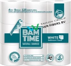 BAMTIME BamboeTissuepapier 4-laags Wc Papier - Wit Color Gebleekt 27 (3*9) Rollen -Reinigingsproducten Winkel 1200x1115