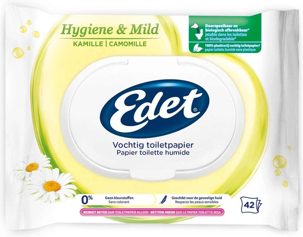 Edet Kamille Vochtig Wc Papier - 7 Stuks - Met Natuurlijke Kamille Extracten