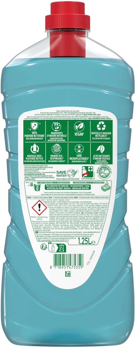 Ajax® Ajax Allesreiniger Eucalyptus 6 X 1.25L - Voordeelverpakking 4 Ajax® Ajax Allesreiniger Eucalyptus 6 X 1.25L - Voordeelverpakking - Afbeelding 2