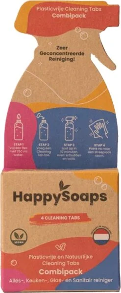 HappySoaps Cleaning Tabs - Combipack Met 4 Verschillende Tabs - Allesreiniger, Keukenreiniger, Glasreiniger En Sanitairreiniger - 100% Plasticvrij, Duurzaam & Vegan -Reinigingsproducten Winkel 496x1200