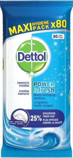 Dettol - Power & Fresh - Schoonmaakdoekjes - Oceaanfris - 4 X 80 Doekjes -Reinigingsproducten Winkel 556x1200