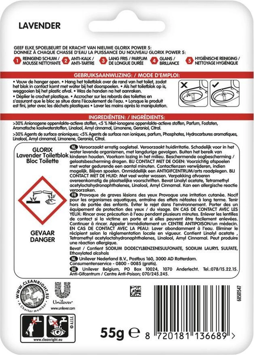 Glorix Power 5 Toiletblokken - Lavendel - 9 Stuks - Voordeelverpakking 8 Glorix Power 5 Toiletblokken - Lavendel - 9 Stuks - Voordeelverpakking - Afbeelding 6