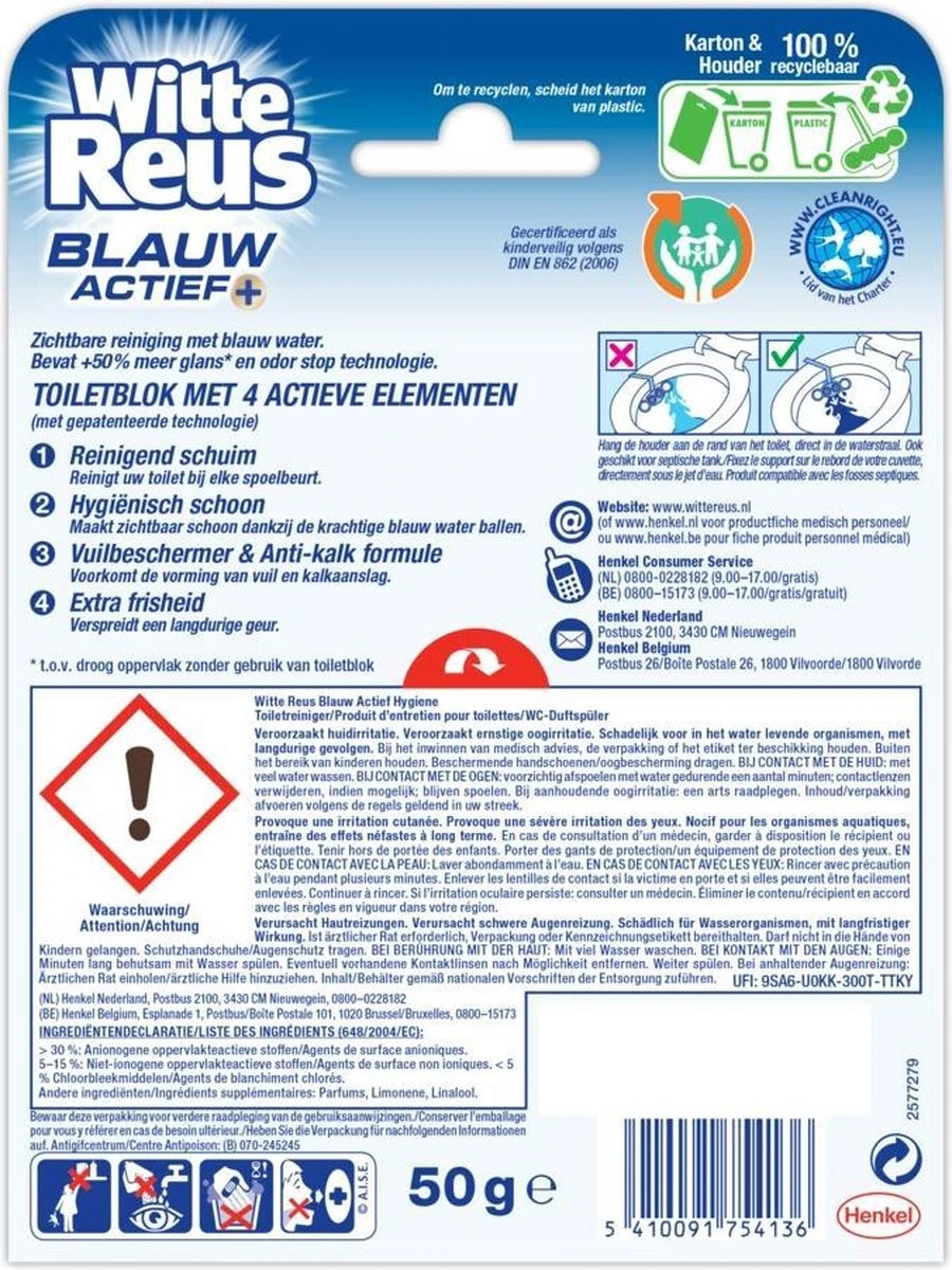 Witte Reus Blauw Actief Toiletblok - Hygiene - WC Blokjes Voordeelverpakking - 10 Stuks 9 Witte Reus Blauw Actief Toiletblok - Hygiene - WC Blokjes Voordeelverpakking - 10 Stuks - Afbeelding 7