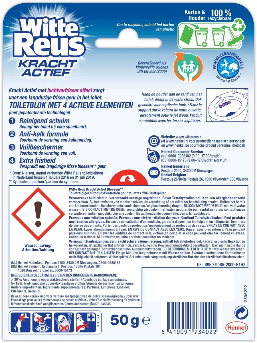 Witte Reus Kracht Actief Toiletblok - Bloesem - WC Blokjes Voordeelverpakking - 10 Stuks 9 Witte Reus Kracht Actief Toiletblok - Bloesem - WC Blokjes Voordeelverpakking - 10 Stuks - Afbeelding 7